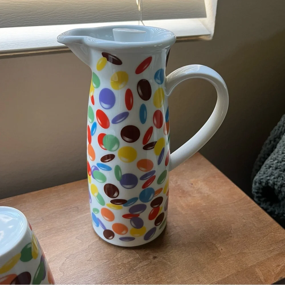 RARE Vintage Arzberg Smarties Ceramic Pitcher Carafe and Drinking Glasses Set
